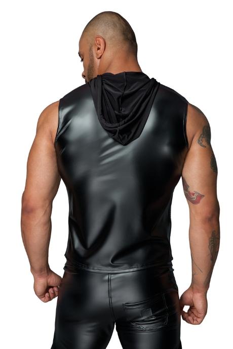 Чоловіча безрукавка з капюшоном Noir Handmade H062 Hooded Shirt мокрий ефект чорний колір