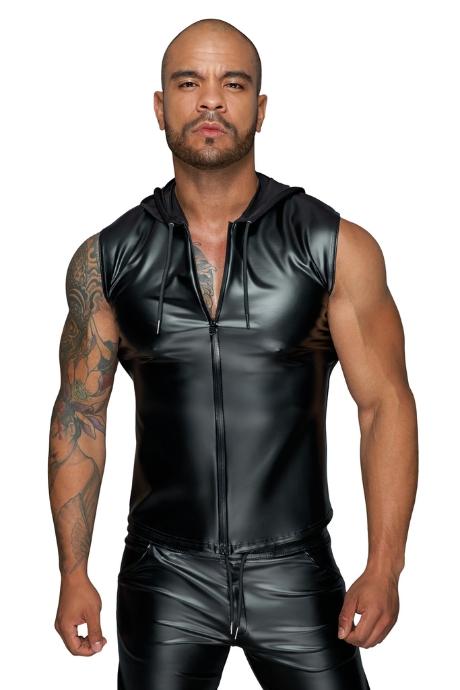 Чоловіча безрукавка з капюшоном Noir Handmade H062 Hooded Shirt мокрий ефект чорний колір