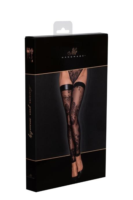 Панчохи без миска Noir Handmade F243 Tulle stockings with patterned flock embroidery чорний колір