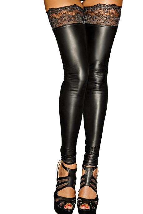 Панчохи з мокрим ефектом Noir Handmade F135 Powerwetlook stockings без мисків чорний колір