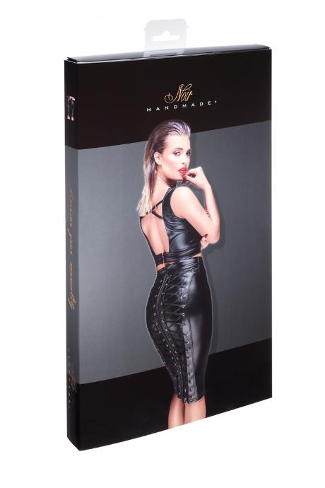 Спідниця-олівець зі шнурівкою Noir Handmade F152 Powerwetlook pencil skirt з мокрим ефектом чорний колір