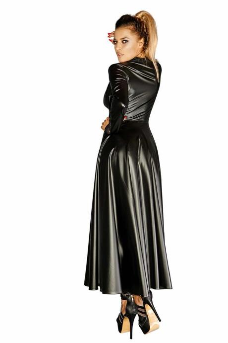 Плаття-плащ із мокрим ефектом Noir Handmade F128C Powerwetlook gown coat чорний колір
