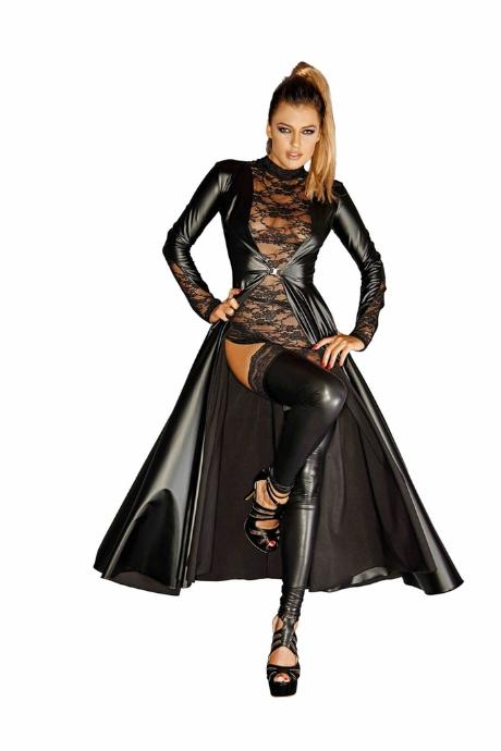 Плаття-плащ із мокрим ефектом Noir Handmade F128C Powerwetlook gown coat чорний колір