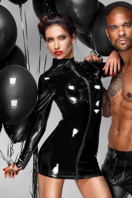 Сукня з мокрим ефектом Noir Handmade F187 PVC mini dress чорний колір