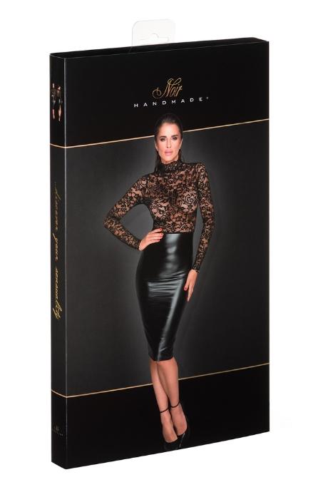  Сукня з мереживним топом Noir Handmade F228 Midi dress with soft lace top мокрий ефект чорний колір