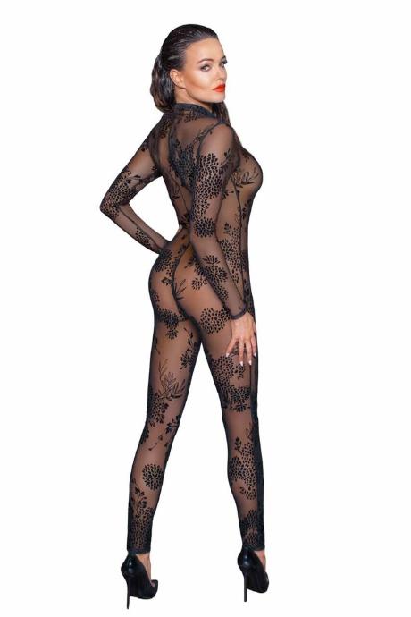 Сітчастий бодістокінг Noir Handmade F237 Long tulle overall чорний колір