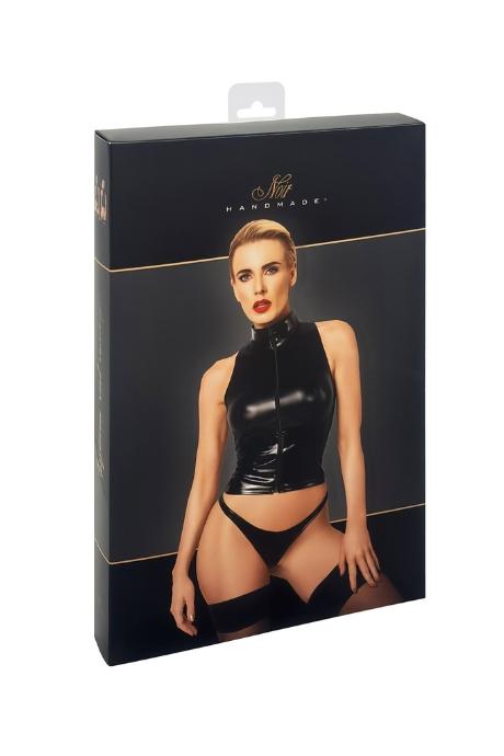 Топ Noir Handmade F324 Glam black халтер на блискавці вінілові вставки комір-стійка чорний колір