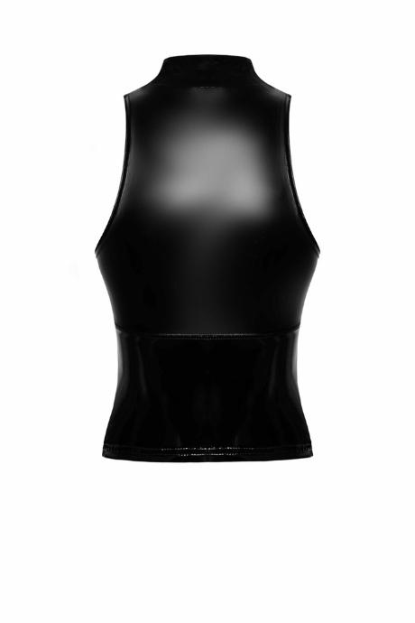 Топ Noir Handmade F324 Glam black халтер на блискавці вінілові вставки комір-стійка чорний колір