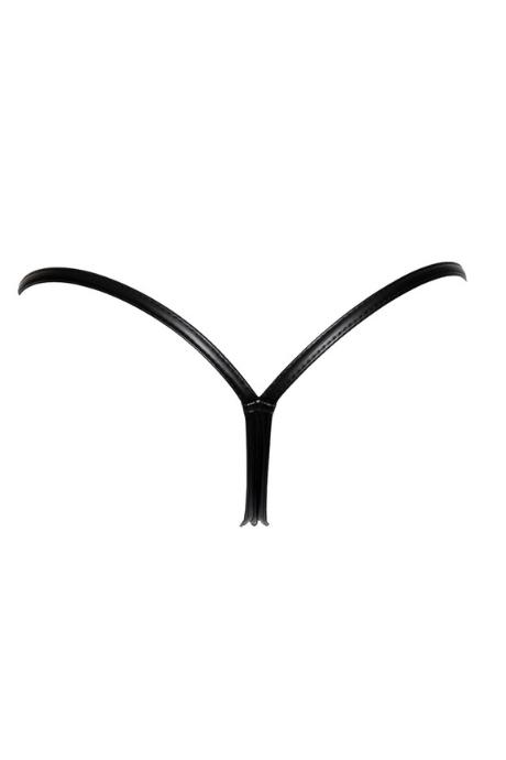 Трусики з мокрим ефектом Noir Handmade P008 Powerwetlook panty with gold clasp на застібках чорний колір