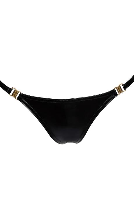 Трусики з мокрим ефектом Noir Handmade P008 Powerwetlook panty with gold clasp на застібках чорний колір
