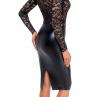 Сукня Noir Handmade F295 Euphoria black мереживо глибоке декольте спідниця міді під еко шкіра чорний колір