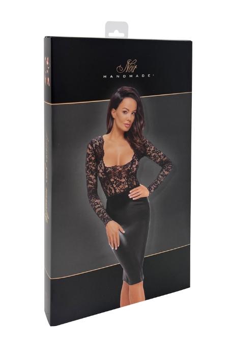 Сукня Noir Handmade F295 Euphoria black мереживо глибоке декольте спідниця міді під еко шкіра чорний колір