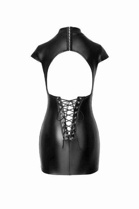 Сукня Noir Handmade F309 Fantasy black міні під еко шкіра короткий рукав шнурівка ззаду чорний колір