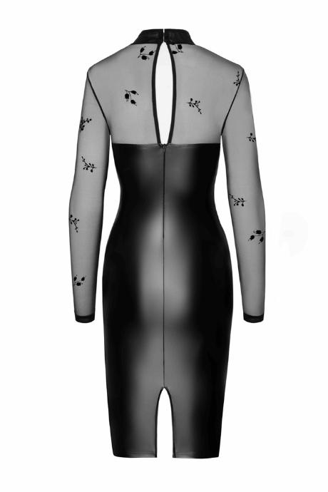 Сукня Noir Handmade F310 Sublime black міді мокрий ефект верх — сітка довгий рукав чорний колір