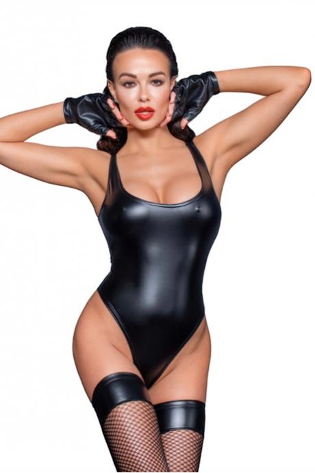 Боди с мокрым эффектом Noir Handmade F244 Powerwetlook body with high cut bottom hem