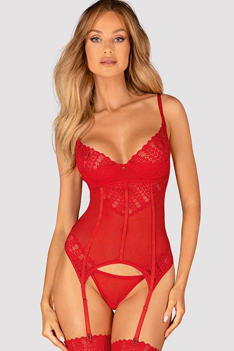 Комплект Obsessive Ingridia corset Красный