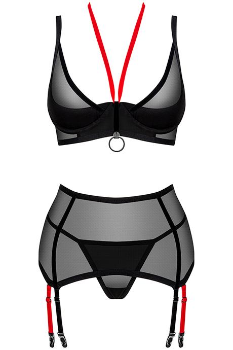 Комплект Obsessive Glandez garter belt set Чорно-червоний