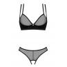 Жіноча білизна Комплект Obsessive NESARI CUPLESS SET & crot thong Чорний колір