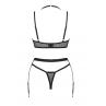 Жіноча білизна Комплект Obsessive SELINNE SET bra thong garter bel Чорний колір