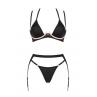 Жіноча білизна Комплект Obsessive SELINNE SET bra thong garter bel Чорний колір