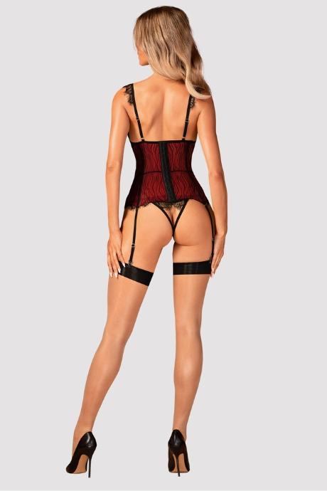 Жіноча білизна Корсет Obsessive DENISSA CORSET cup & crotchless thong Бордовий
