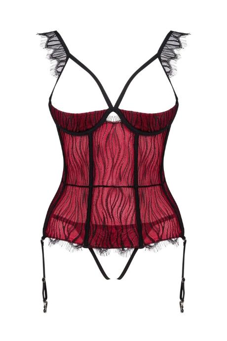Жіноча білизна Корсет Obsessive DENISSA CORSET cup & crotchless thong Бордовий