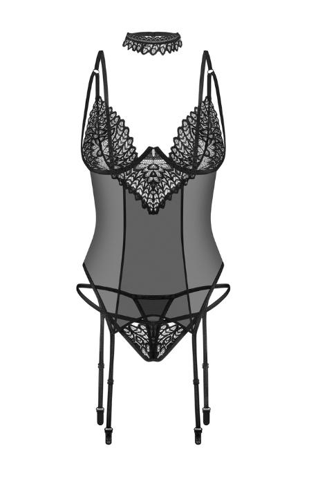 Жіноча білизна Корсет Obsessive DONARELLA CORSET thong & choker Чорний