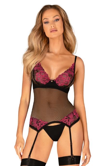 Жіноча білизна Корсет Obsessive ROSENTY CORSET & thong Чорний колір