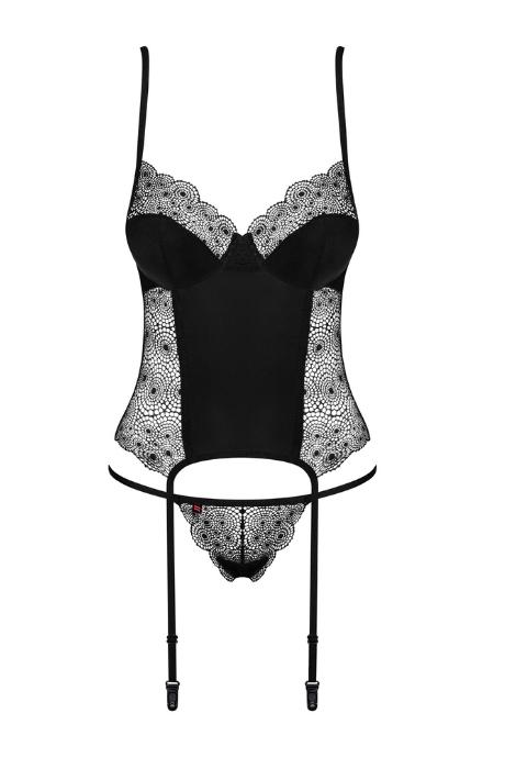 Жіноча білизна Корсет Obsessive SHARLOTTE CORSET & thong Чорний колір
