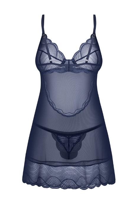 Жіноча білизна Комплект Obsessive NIGHTLY BLUE CHEMISE & thong Синій