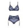 Жіноча білизна Комплект Obsessive NIGHTLY BLUE SET bra garter belt & panties Синій