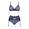 Жіноча білизна Комплект Obsessive NIGHTLY BLUE SET bra garter belt & panties Синій