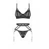Жіноча білизна Комплект Obsessive EURIDIA SET bra garter belt & thong Чорний колір