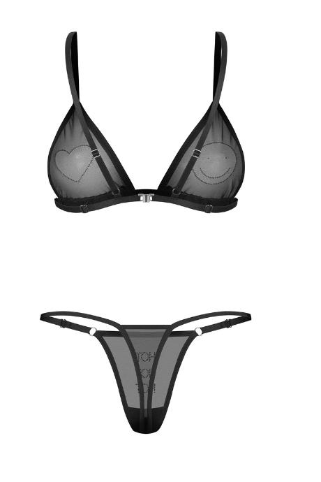 Жіноча білизна Комплект Obsessive WET ME SET bra & thong Чорний