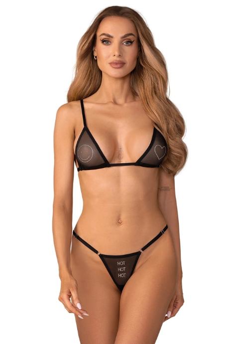 Жіноча білизна Комплект Obsessive WET ME SET bra & thong Чорний