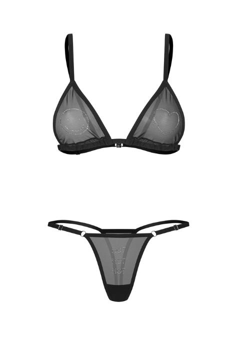 Жіноча білизна Комплект Obsessive WET ME SET bra & thong Чорний