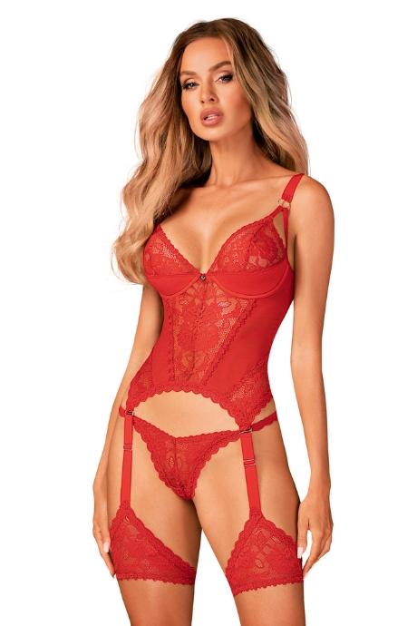 Жіноча білизна Корсет Obsessive BELOVYA CORSET & thong Червоний