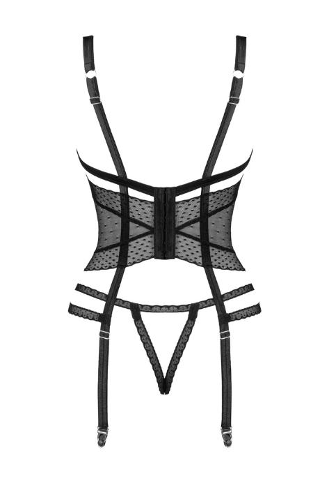Жіноча білизна Корсет Obsessive LANELIA CORSET cup & crotchless thong Чорний колір