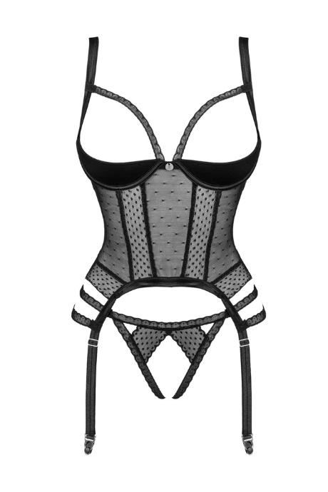 Жіноча білизна Корсет Obsessive LANELIA CORSET cup & crotchless thong Чорний колір