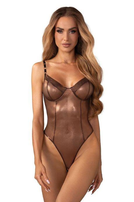 Жіноча білизна Боді Obsessive SORANNA crotchless teddy Чорно-золотий