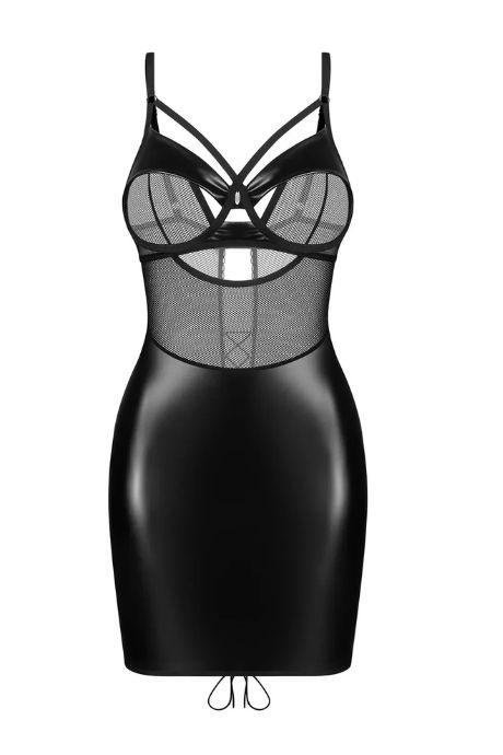 Жіноча білизна Комплект Obsessive DOMINNA CHEMISE latex & thong Чорний