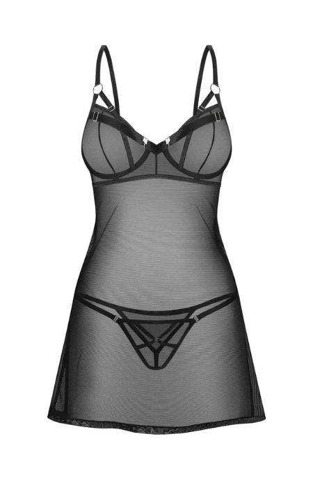 Жіноча білизна Комплект Obsessive EURIDIA CHEMISE & thong Чорний