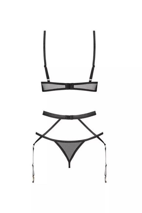 Жіноча білизна Комплект Obsessive EURIDIA SET bra garter belt & thong Чорний