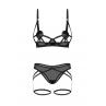Жіноча білизна Комплект Obsessive EURIDIA SET cup bra & thong with belts Чорний
