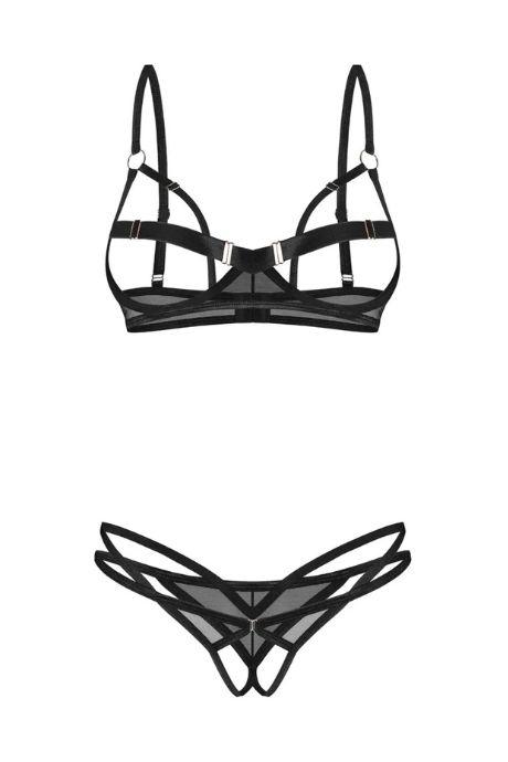 Жіноча білизна Комплект Obsessive EURIDIA SET cupless bra & crot thong Чорний