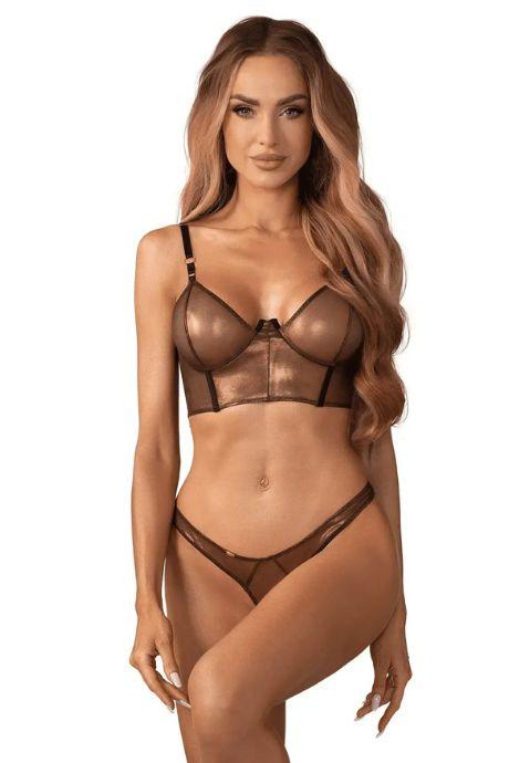 Жіноча білизна Комплект Obsessive SORANNA SET TOP & crot thong Чорно-золотий