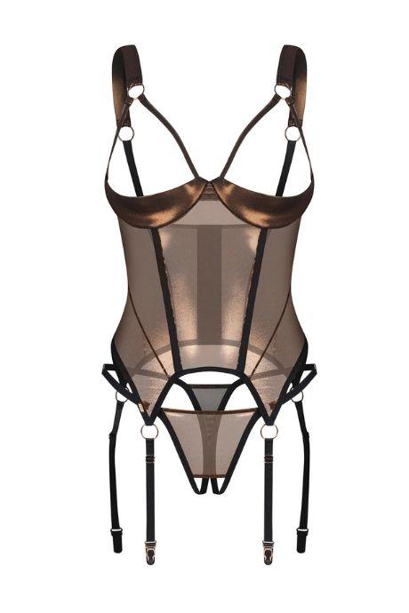 Жіноча білизна Корсет Obsessive SORANNA CORSET cup & crot thong Чорно-золотий