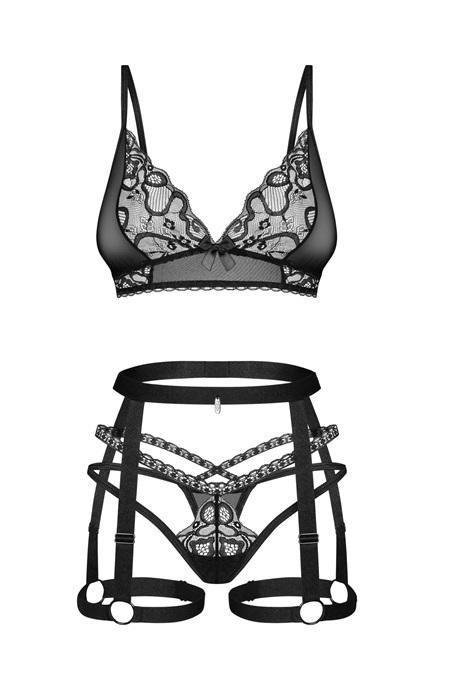 Комплект Obsessive Blomentis garter belt setЧорний