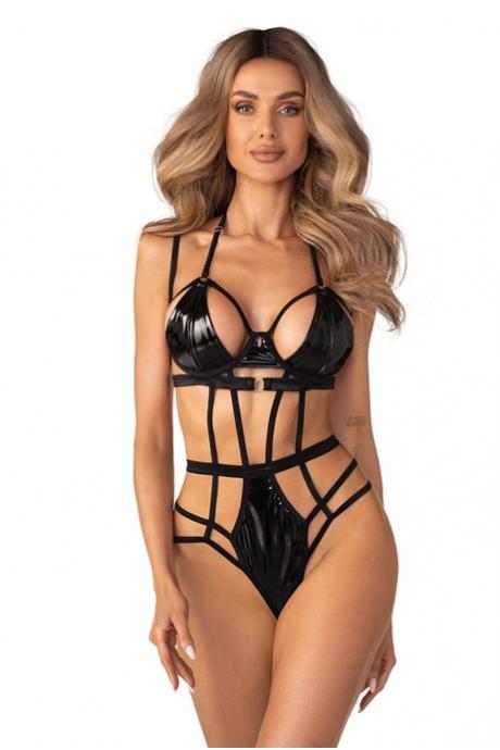 Розпродаж Боді Obsessive KEIRA LISE TEDDY wet look bodysuit Чорний
