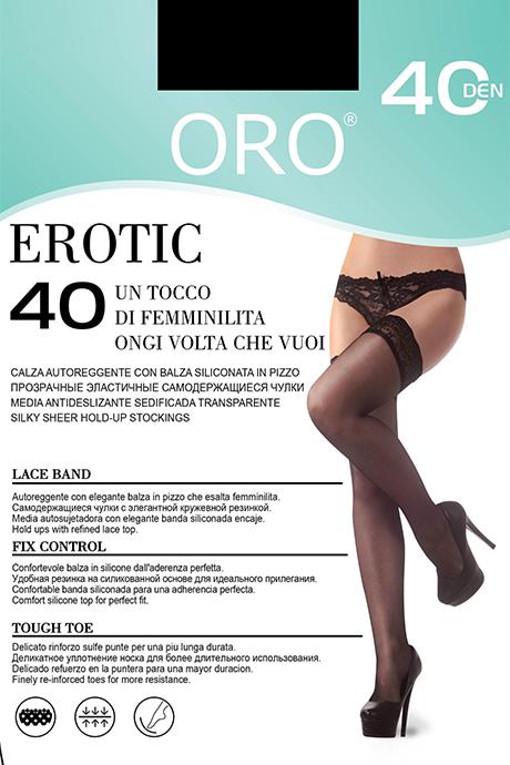 Панчохи ORO Erotic 40 den з мереживом, що самоутримується, 9 см Чорний